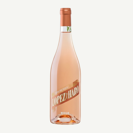 Vino rosado Hacienda López de Haro Rosé 2024 Rioja, elegante y refrescante, con aromas a fruta roja. Ideal para tapas, quesos ligeros o disfrutar frío.
