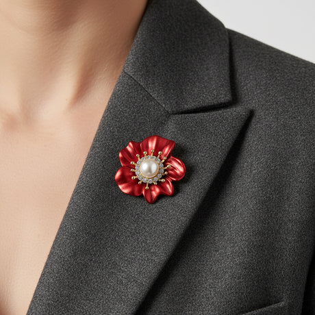 Broche Flor Escarlata · Cristales Rojos