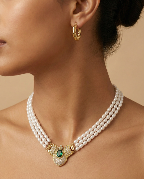 Collar Triple de Perlas de Agua Dulce Cierre Clasico