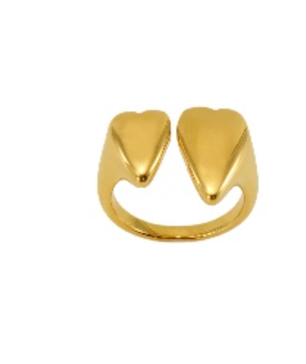 Double Heart Open Ring – Gold Flash